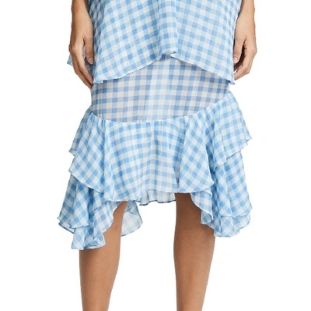 For Love and Lemons Dorothy Blue Gingham Tiered Midi Skirt - Picture 2 of 7